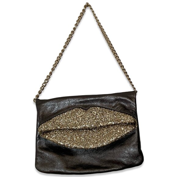 Just Cavalli Glitter Lips Shoulder Bag – Vintage Leather w/ Silver Chain - Picture 1 of 16